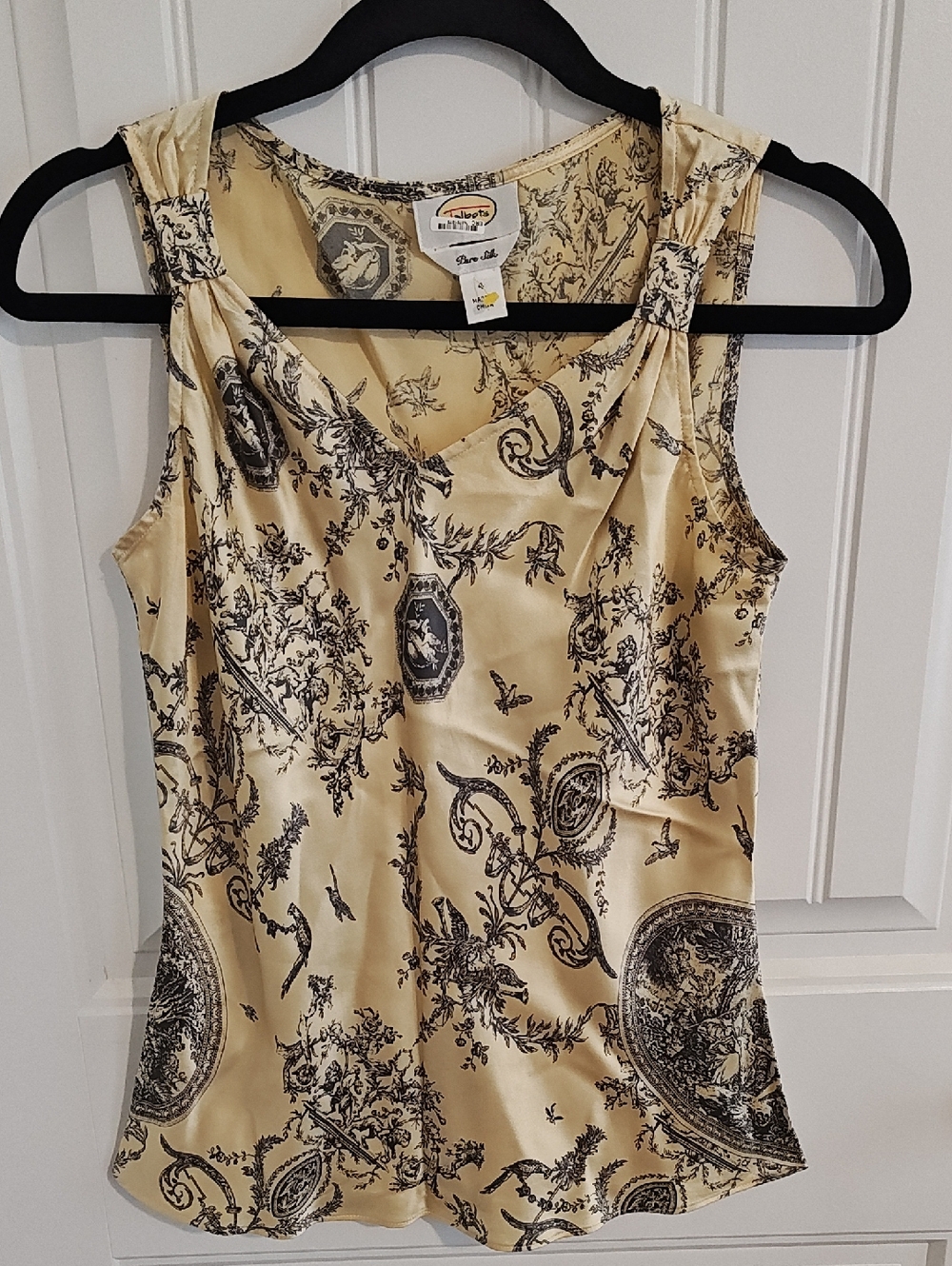 Talbots Women Sleeveless Toile Print Blouse Cream Black Size 4